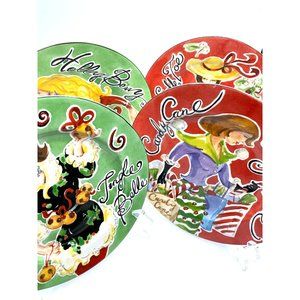 American Atelier Jingle Belles Christmas Dessert Plates 4 Pc Set